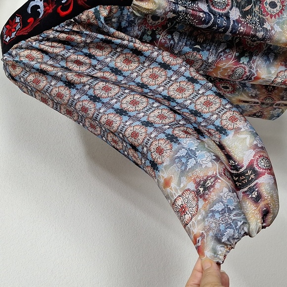 KAS New York Red Blue Embroidered Bohemian Balloon Sleeve Peasant Boho Blouse M - Picture 6 of 12